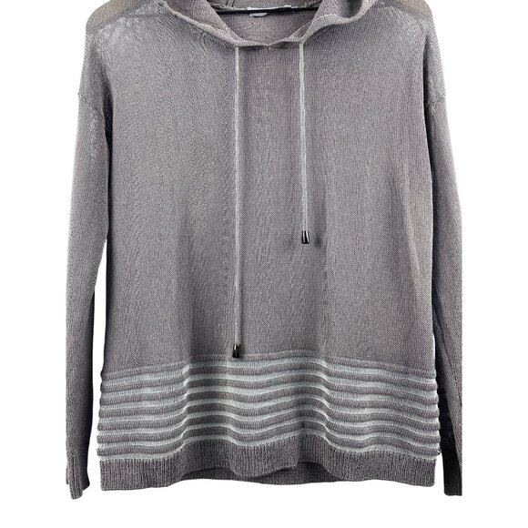 One Grey Day Women's Large Linen Open Weave Knit Drop Shoulder Beach Hoodie - Picture 2 of 13